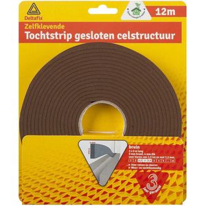 Deltafix Tochtstrip - Tochtwering - Bruin - Zelfklevend - Universeel - 12 M X 9 Mm X 4 Mm