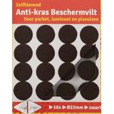 Deltafix Anti-krasvilt - 16x - zwart - 22 mm - rond - zelfklevend - meubel beschermvilt