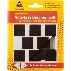 Deltafix Anti-krasvilt - 8x - zwart - 25 x 25 mm - vierkant - zelfklevend - meubel beschermvilt