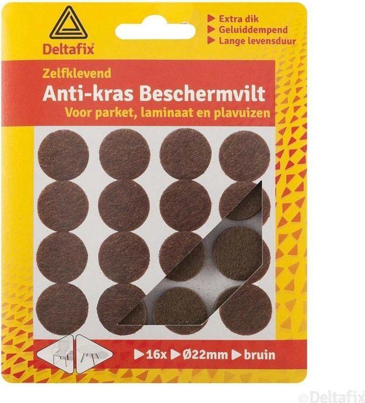 Deltafix Anti-krasvilt - 16x - bruin - 22 mm - rond - zelfklevend - meubel beschermvilt