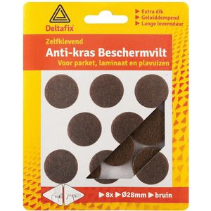 Deltafix Anti-krasvilt - 8x - bruin - 28 mm - rond - zelfklevend - meubel beschermvilt
