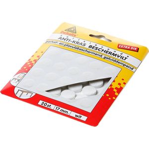 Deltafix Anti-krasvilt - 20x - wit - 17 mm - rond - zelfklevend - meubel beschermvilt