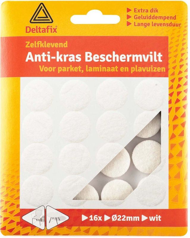 Deltafix Anti-krasvilt - 16x - wit - 22 mm - rond - zelfklevend - meubel beschermvilt