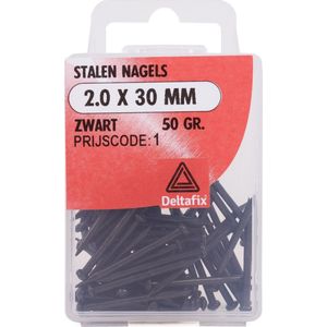 Deltafix Stalen nagels - gehard - bol verzonken kop - 2.0 x 30 mm - zwart - 65 stuks