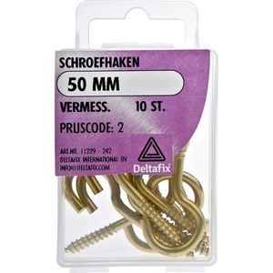 Deltafix Schroefhaken - 10x - vermessingd metaal - 50 mm - ijzerwaren