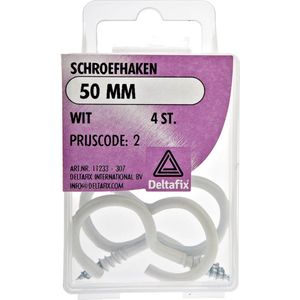 Deltafix Schroefhaken - 4x - verzinkt metaal - wit - 50 mm - ijzerwaren bevestigingsmaterialen