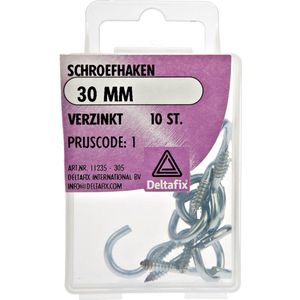 Deltafix Schroefhaak - open oog - verzinkt - 30 mm - set van 10 stuks