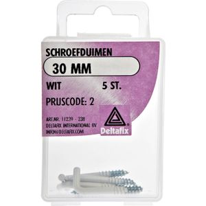 Deltafix Schroefduimen - 5x - gecoat metaal - 30 mm - wit - ijzerwaren - Schroefduimen