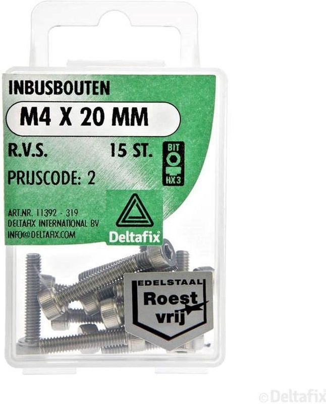 Deltafix - Inbusbout - RVS - 20mm - 15 Stuks