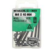 Deltafix. Bouten met moeren. Metaal schroef met moer. M4 40 MM  R.V.S. 8 Stuks.