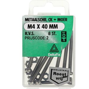 Deltafix. Bouten met moeren. Metaal schroef met moer. M4 40 MM  R.V.S. 8 Stuks.