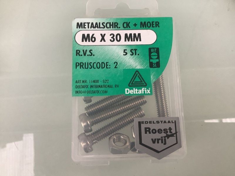 Deltafix - Moer - M6x30mm - RVS - 5 Stuks