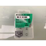 Deltafix.Metaal bout met moer. Platkop.  M4 x 30 MM. R.V.S. 7 Stuks metaal schroeven.