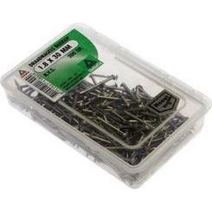 Spijkers. DRAADNAGELS VERLOREN KOP R.V.S. 1.8X30 mm. Lang. 200 Gram.