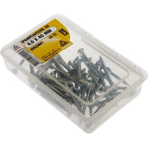 Spaanplaatschroef. 4.0 x 40mm. lang. Platte Kruiskop-PZ-2. verzinkt. 50 stuks Hout-Schroeven. Deltafix.