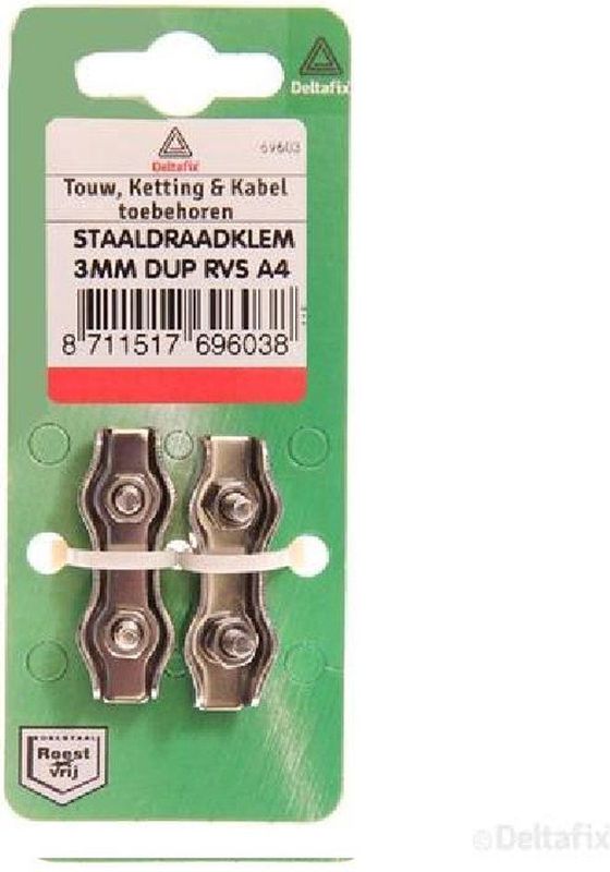 Deltafix - Staaldr.klem 3mm Dup RVS - 2 Stuks