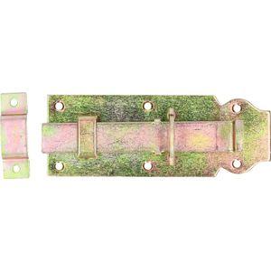 Deltafix schuifslot/hangslotschuif - 1x - 14 x 4.5cm - geel verzinkt staal - deur - schutting - hek - Grendels