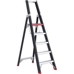 Industrietrap enkelzijdig, 5 treden incl. platform ,B:550,D:1030,H:1940mm zwart