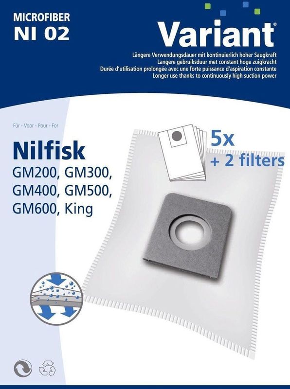 Nilfisk GM200 - Microfiber Stofzuigerzakken - 5 Zakken + Filter