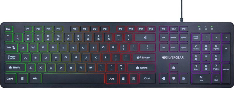Silvergear Gaming Toetsenbord - Gaming Keyboard - QWERTY met LED - Platte Toetsen - Bedraad - Zwart
