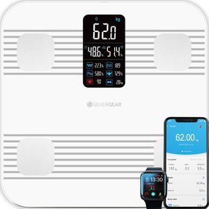 SilvergearÂ® Slimme Weegschaal met Lichaamsanalyse | Bluetooth Personenweegschaal Lichaamsvet Analyse met App | Smart Body Scale 17 Meetfuncties voor Lichaamsvet, Spiermassa, BMI, BMR en Hartslag | Wit