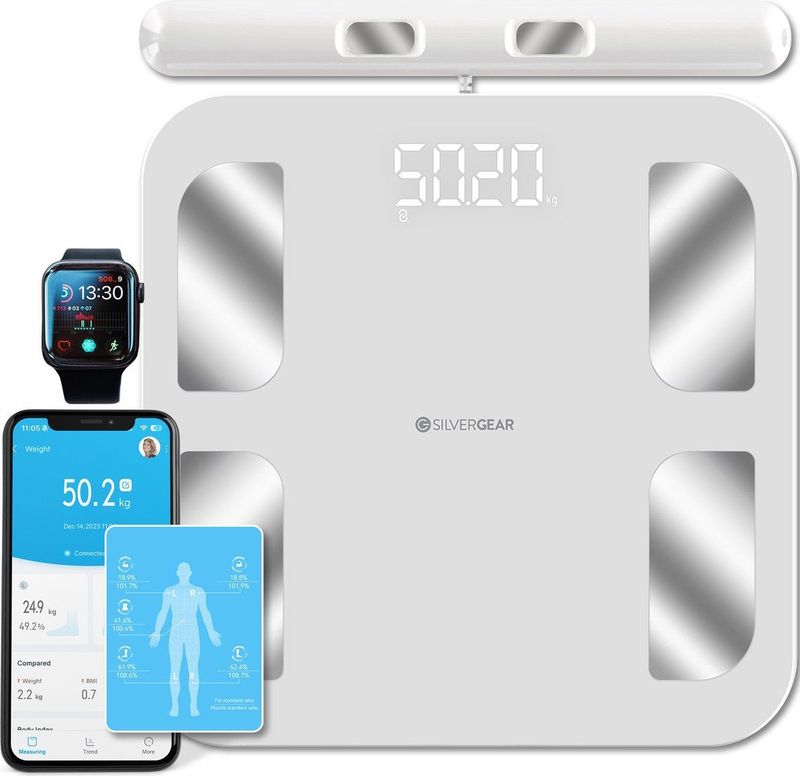 Silvergear Weegschaal Personenweegschaal - Weegschaal met Lichaamsanalyse 28x - Slimme Scale Pro - Wit
