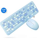Silvergear Toetsenbord en Muis Draadloos Set - USB - QWERTY - Stil Toetsenbord Retro Blauw
