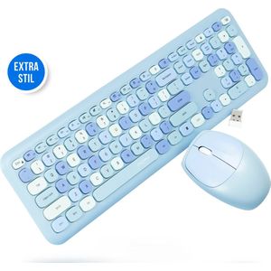 Silvergear Toetsenbord en Muis Draadloos Set - USB - QWERTY - Stil Toetsenbord Retro Blauw