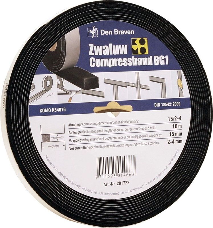 Den Braven - Zwaluw Compressband - Antraciet - Polyurethaanschuim - 8m