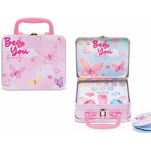 Casuelle 'BeYou' tinnen koffertje met make-up - 9 x oogschaduw, 1 x lipgloss, 2 x nagellak op waterbasis, 2 x ringen