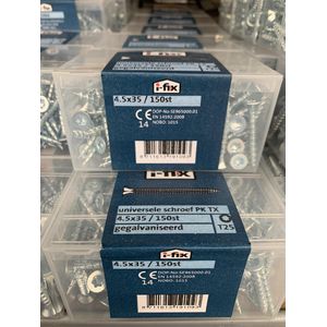Spaanplaat schroef. platkop-torx. 4.5 x 35mm. lang. 150 stuks hout schroeven. I-fix.