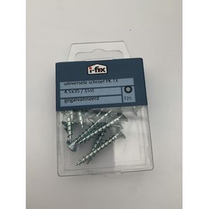 Houtschroef. 4.5 x 35mm. lang. Platkop-Torx-T-25. 15 stuks Spaanplaatschroeven. gegalvaniseerd. Ifix.