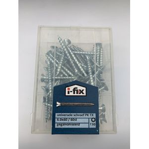 Hout schroef. platkop-torx. 6.0x60mm. lang. Verzinkt. 60 stuks universele houtschroeven. Ifix.