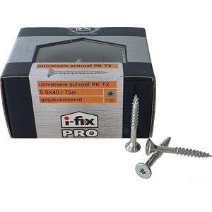 Ifix. Universele hout schroef pro. platkop torx 5,0x40mm. lang. verzinkt. 75 spaanplaat schroeven.