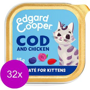 Edgard&Cooper Kuipje Paté Voor Kittens - Kattenvoer - 32 x Kabeljauw Kip 85 g