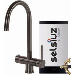 Selsiuz Inox kokend water kraan met titanium combi extra boiler en C-uitloopkraan gunmetal