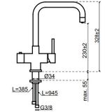Selsiuz Haaks RVS (Inox) 350290 kokend water kraan met TITANIUM Combi (Extra) boiler