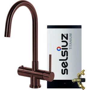 Selsiuz Inox kokend water kraan met titanium combi extra boiler en C-uitloopkraan copper