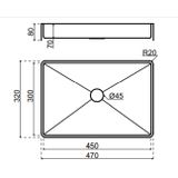 Qisani Vanity wastafel 47x32x8 Gun Metal, incl. vaste plug 181323