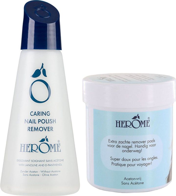 Herome Caring Nail Polish Remover Duo Nagellak Remover Zonder Aceton - 1x Nagellak Remover & 1x Remover Pads 100