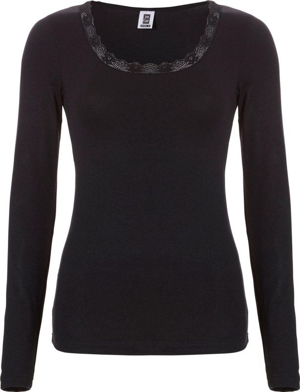 Ten Cate dames thermo shirt Lange mouw Kanten Thermo ondergoed dames Viloft Diepe hals Zwart