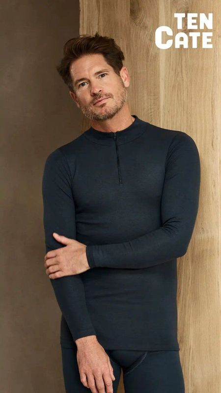 Ten Cate Thermo heren shirt lange mouw - Col met rits - Blauw