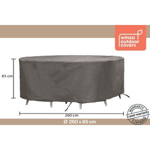 Winza Outdoor Covers - Premium - beschermhoes ronde tuinset - tuinsethoes - tot Ø 260 cm tafel met stoelen - Afmeting : ø 260x85 cm - 2 jaar garantie - Grijs