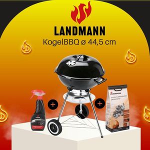 HoutskoolBBQ Grillchef by Landmann KogelBBQ ø 44,5 cm Zwart - Houtskoolbarbecues - Kogelbarbecue - Met Thermometer - Roestvrij - Ronde Barbecue - Met deksel en Wielen - Traditionele bbq - 6 personen - Ventilatierooster voor zuurstofregulering