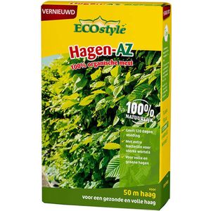 ECOstyle Hagen-AZ Organische Tuinmest - voor Gezond Bodemleven - Remt Uitval van Bladeren - 120 Dagen Voeding - voor 50m haag - 2,75 KG