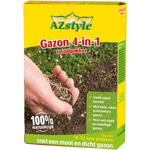 AZstyle Gazon 4-in-1 Totaalpakket - met Kalk, Mest, Graszaad & Grond in een Doos - Geeft Kale Plekken in Gras Egaal Herstel - 1 KG - voor 16 - 32 Kale Plekken