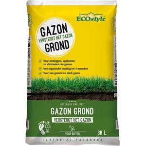 ECOstyle Gazon Grond met Meststoffen – Potgrond met Organische Voeding – Hoogwaardige Grondverbeteraar - Tuinaarde – Gazonmest – 30 L