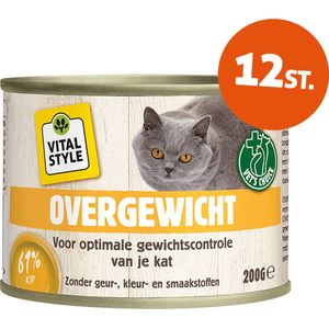 VITALstyle Sterilised - Natvoer - Dieetvoer Voor Geleidelijk Gewichtsverlies En Behoud - Tegen Overgewicht - Met o.a. Brandnetel & Chichoreiwortel - 12 x 200 g