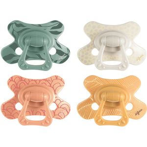 Difrax - Natural Fopspeen - 12+ Maanden - Groene/Beige/Oranje/Gele speen met printje - 4 stuks