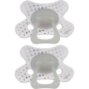 Difrax Natural Fopspeen 18+ Maanden - Glow in the dark - 2 Stuks, Siliconen Speen, Gemakkelijk te Accepteren